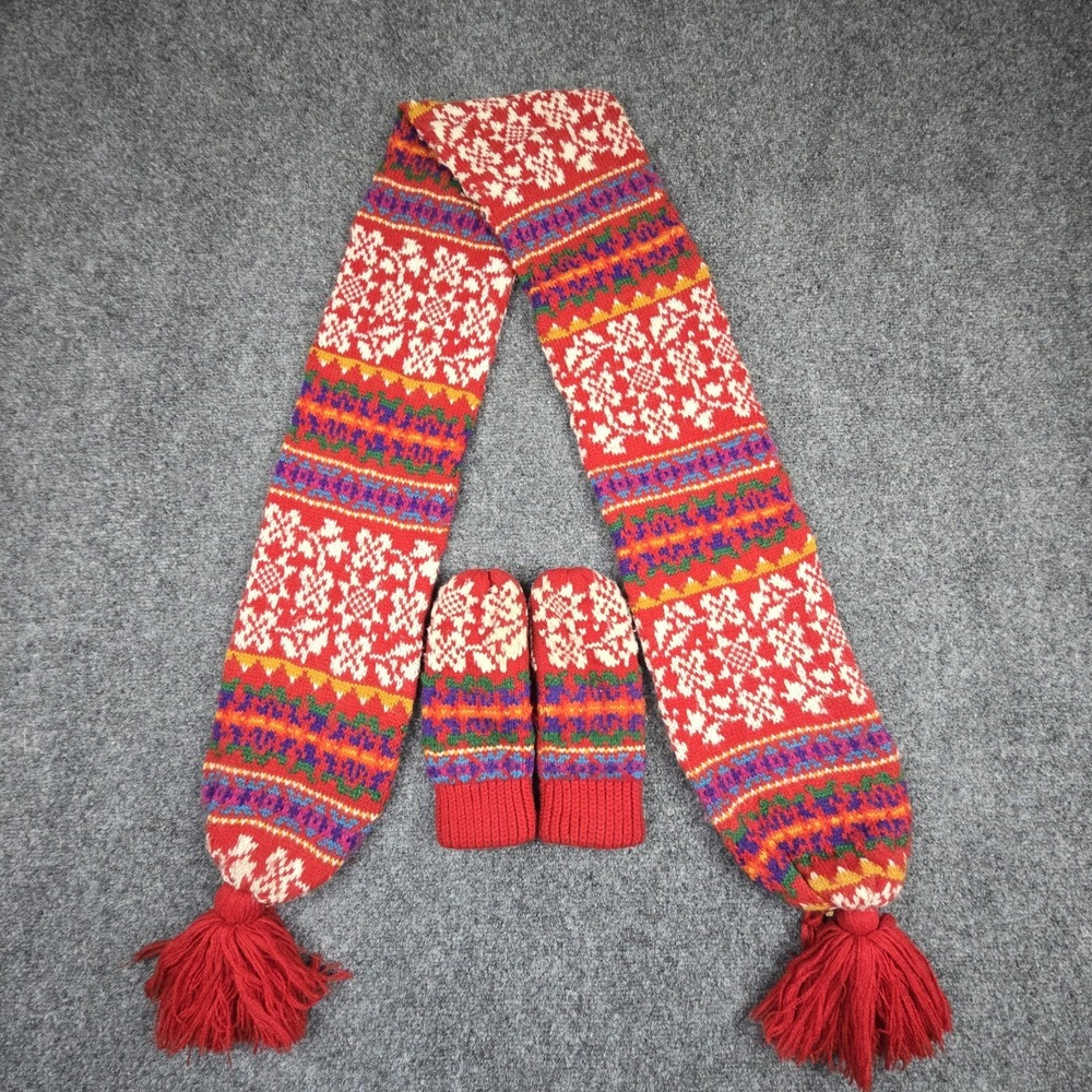 Vintage ARIS Scarf & Gloves Set 90s Geometric Colorful‎ Fair Isle Knit OSFA